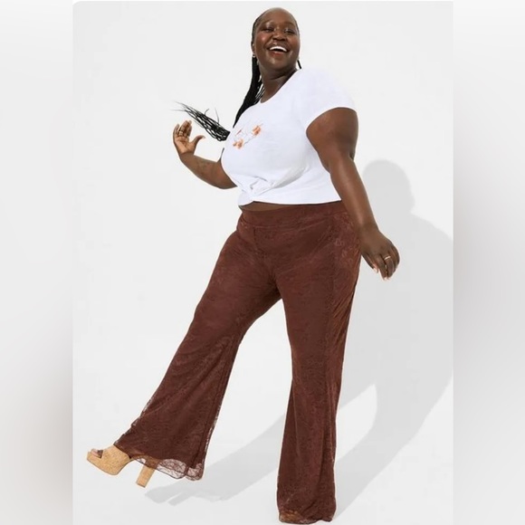 Torrid Pants Women Size 2 Brown Flared Festi Lined Lace Pull On Stretch - Picture 1 of 6